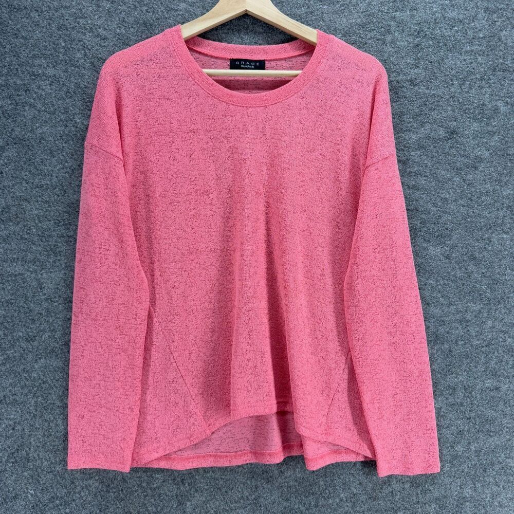 Grace Sweater Pullover Women M Medium Pink Knit Long Sleeve Crew Neck Casual